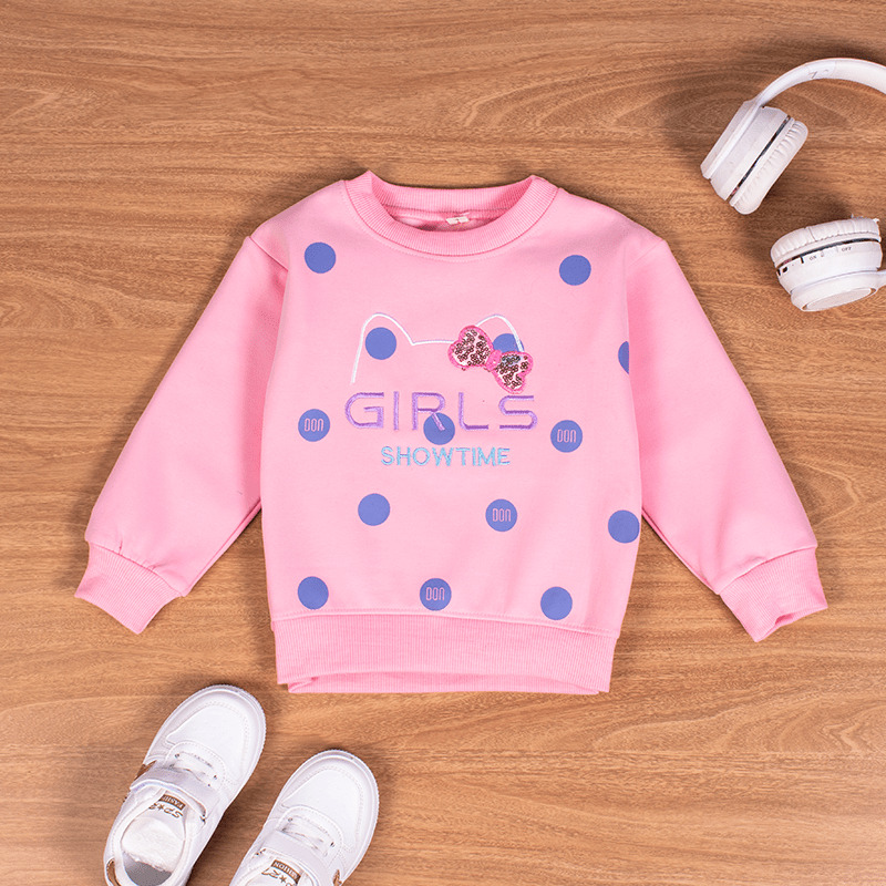 Baby Girl Polka Dot Print Fleece Sweatshirt For Winter - Pink