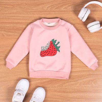 Baby/Toddler Girl Strawberry Print Fleece Lined Pullover Sweatshirt - Light Pink