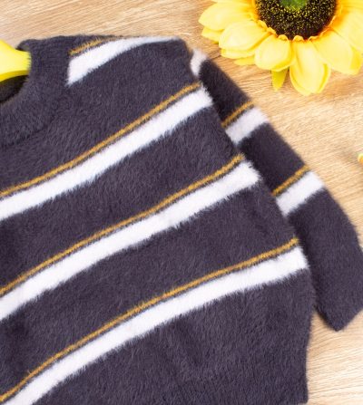 Alternative view of Toddler/Kid Casual Striped Fluffy Knit Sweater - Grey