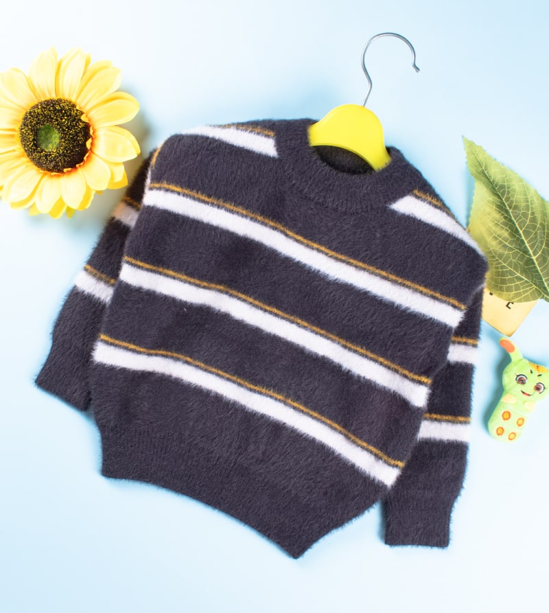 Toddler/Kid Casual Striped Fluffy Knit Sweater - Grey