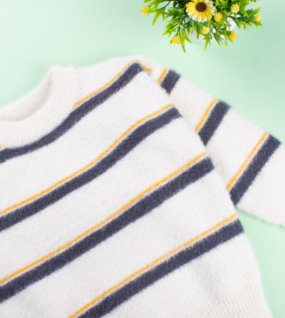 Alternative view of Toddler/Kid Casual Striped Fluffy Knit Sweater - White