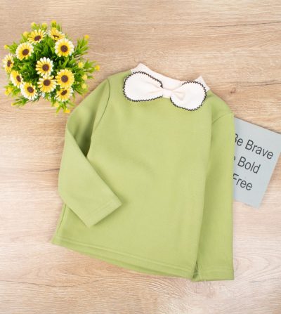 Baby/Toddler Girl Cute Bow Tie Warm Fleece Lined Top Wear - Green