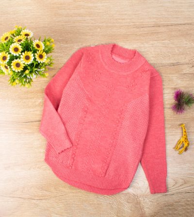 Baby/Toddler Girl Pattern Embroidered Warm Knitwear - Strawberry Pink