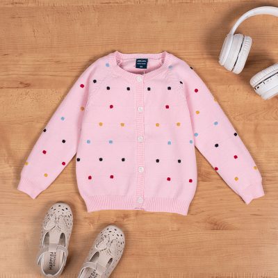Baby/Toddler Girl Button Design Solid Cardigan Sweater - Light Pink