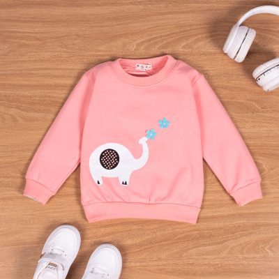 Baby/Toddler Girl Elephant Floral Print Warm Pullover Sweatshirt - Blush Pink