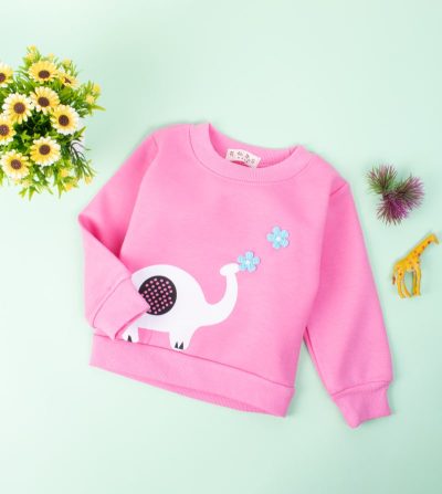Baby/Toddler Girl Elephant Floral Print Warm Pullover Sweatshirt - Rose Pink