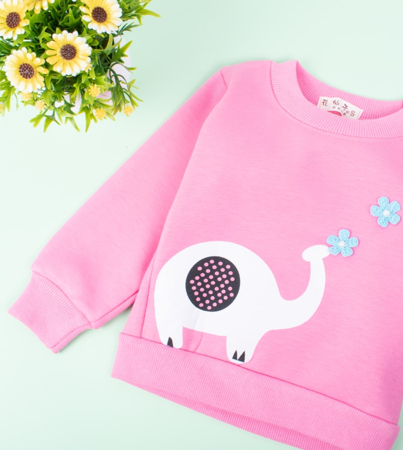 Alternative view of Baby/Toddler Girl Elephant Floral Print Warm Pullover Sweatshirt - Rose Pink