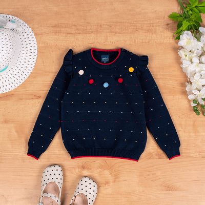Baby/Toddler Girl Ruffled Sleeve Solid Knit Sweater - Dark Blue