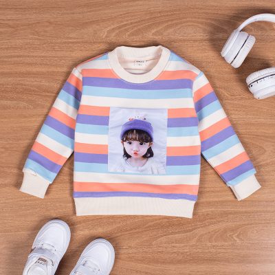 Baby/Toddler Girl Striped Colorblock Fleece Sweatshirt For Winter - Multicolor