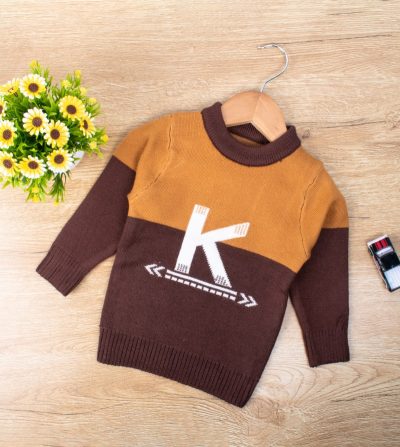 Baby/Toddler K Print Colorblocked Warm Sweater - Yellow/Maroon