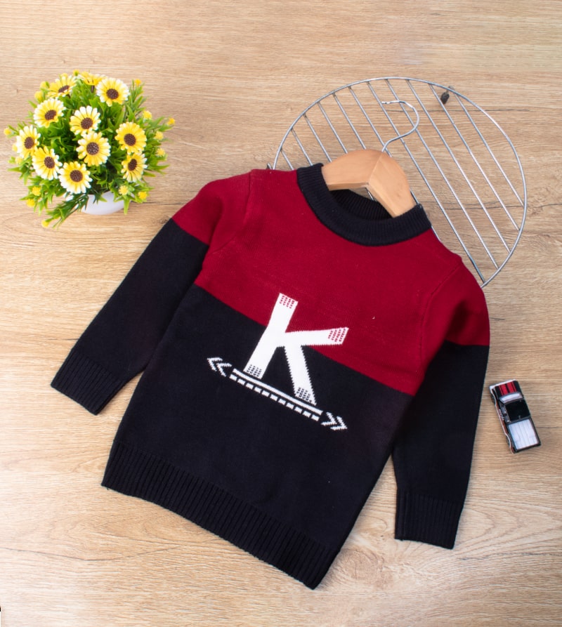 Baby/Toddler K Print Colorblocked Warm Sweater - Red/Black