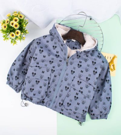 Toddler Boy/Girl Mickey M Print Fur Lined Zipper Hooded Jacket - Dark Green
