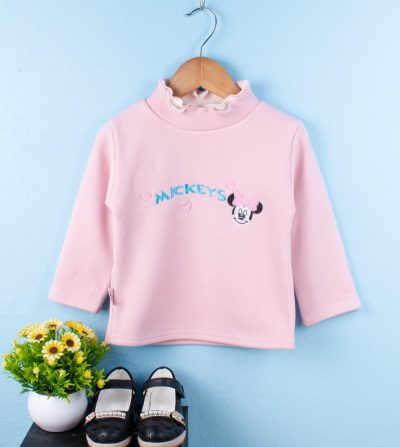 Baby/Toddler Girl Mickey Print Ruffled Collar Warm Pullover Sweatshirt - Light Pink