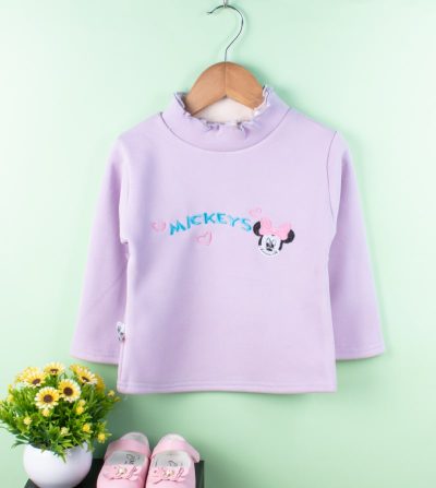 Baby/Toddler Girl Mickey Print Ruffled Collar Warm Pullover Sweatshirt - Lavender