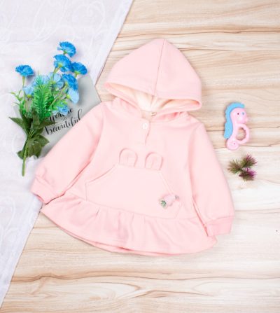 Baby/Toddler Girl Rabbit Ear Frock Style Casual Fleece Pullover Hoodie - Pink