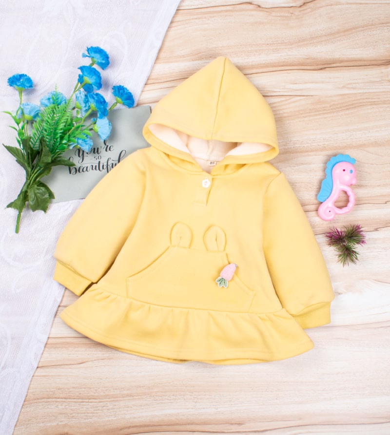 Baby/Toddler Girl Rabbit Ear Frock Style Casual Fleece Pullover Hoodie - Yellow