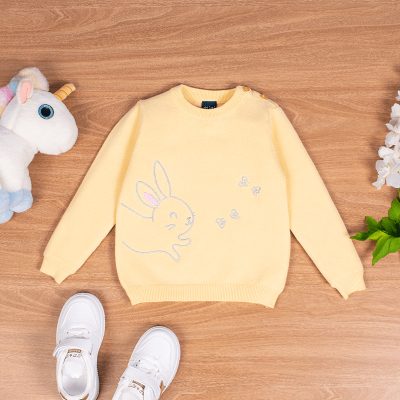 Baby/Toddler Girl Rabbit Embroidered Solid Knit Sweater - Yellow