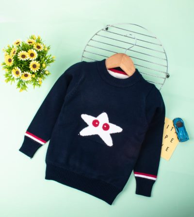 Baby/Toddler Cute Starfish Print Warm Knit Sweater - Dark Blue