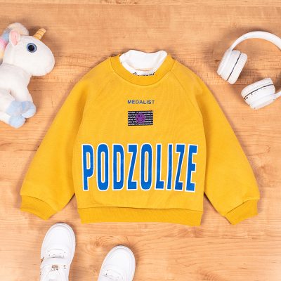 Kid Boy Letter Print Mock Collar Fleece Lined Sweatshirt - Yellow