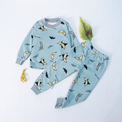 2-Piece Cute Vampire Banana Pattern Pajama Set for Toddler Boy - Green