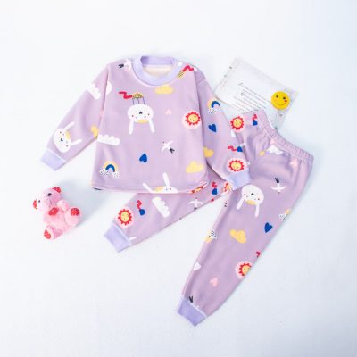 2-Piece Cute Bunny and Rainbow Pattern Pajama Set for Toddler Girl - Pink