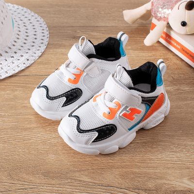 Baby/Toddler H Print Color-Block Velcro Strap Sports Shoes - Black/Orange