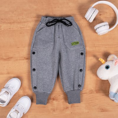 Baby/Toddler Boy Button Design Elastic Waist Fleece Jogger Pants - Grey