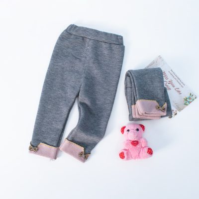 Baby/Toddler Girls Casual Fleece-Lined Solid Bow Leggings - Grey
