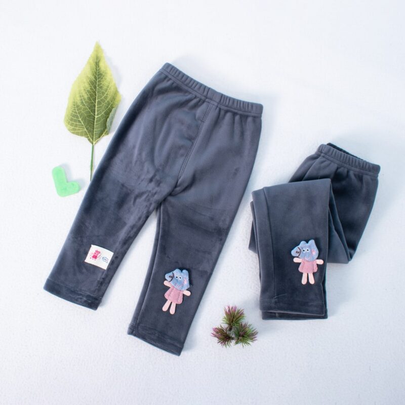 Baby/Toddler Girls Casual Fleece-Lined Peppa Pig Motif Velvet Pant - Dark Grey