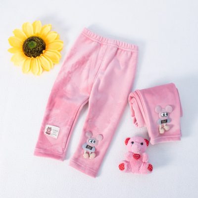 Baby/Toddler Girls Casual Fleece-Lined Cute Girl Motif Velvet Pant - Light Pink