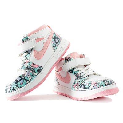 Kid Girl Graphics Print Velcro Strap Jordan Style Sneakers - Pink
