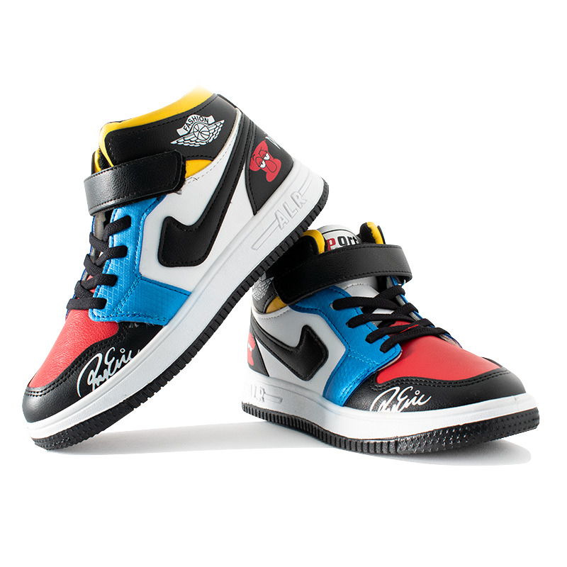 Kid Boy Cartoon Pattern Color-Block Velcro Sneakers - Multicolor