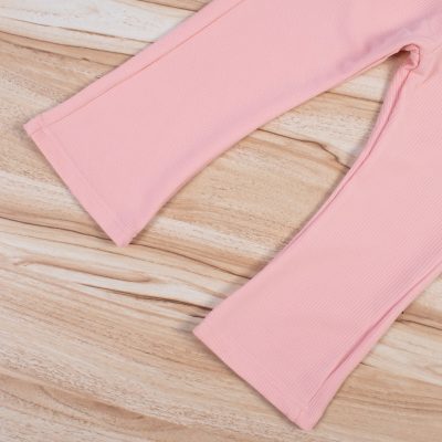3-Piece Toddler Girl Bowknot Design Ribbed Ruffled Long-Sleeve Top and Solid Flared Pants Set - Pink - Image 3