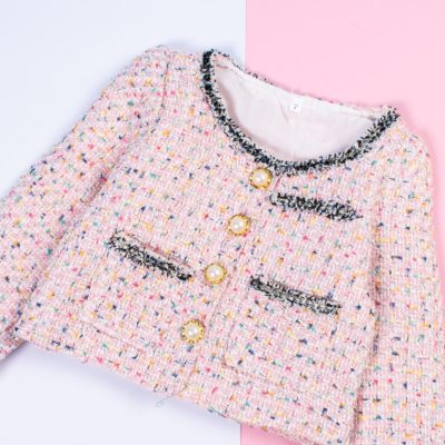 Alternative view of 2-Piece Toddler Girl Plaid Tweed Cardigan and Pleated Skirt Set - Pink