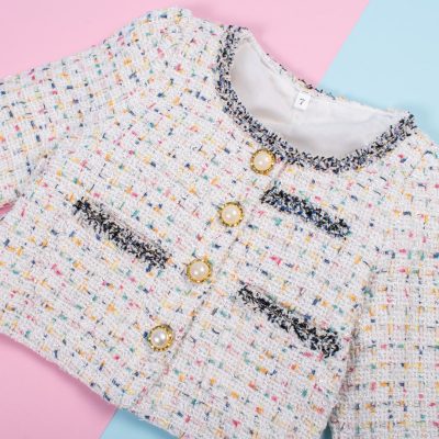 Alternative view of 2-Piece Toddler Girl Plaid Tweed Cardigan and Pleated Skirt Set - White