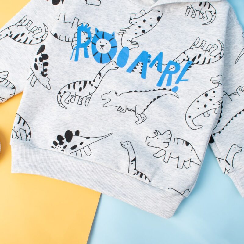 Alternative view of Baby/Toddler T-Rex Dino Print Summer Hoodie Pullover - White Wash