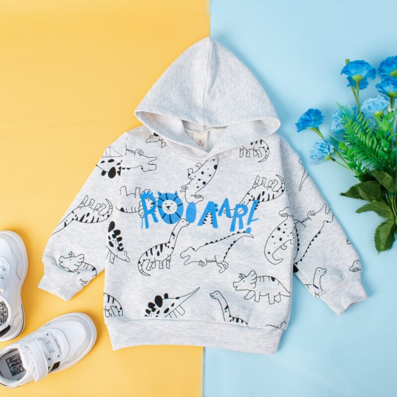Baby/Toddler T-Rex Dino Print Summer Hoodie Pullover - White Wash