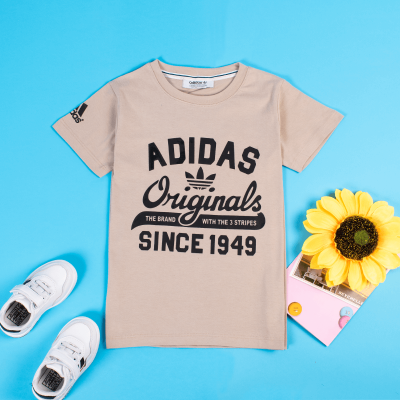Kid Boy Adidas Original Print Short-Sleeve Casual Tee - Biscuit