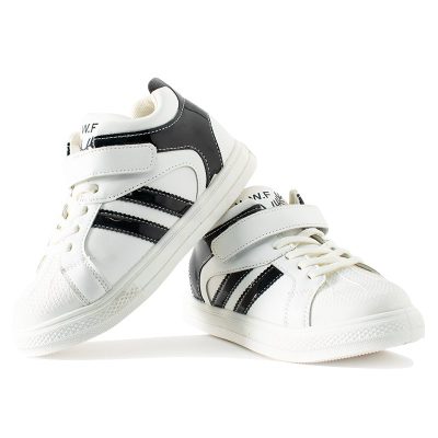 Kid Boy Contrast Black Striped Velcro Closure Sneakers - White