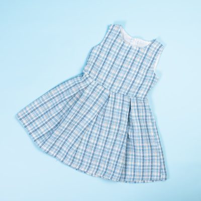 2-Piece Toddler/Kid Girl Plaid Cardigan and Sleeveless Plaid Frock Dress Set - Blue - Image 3