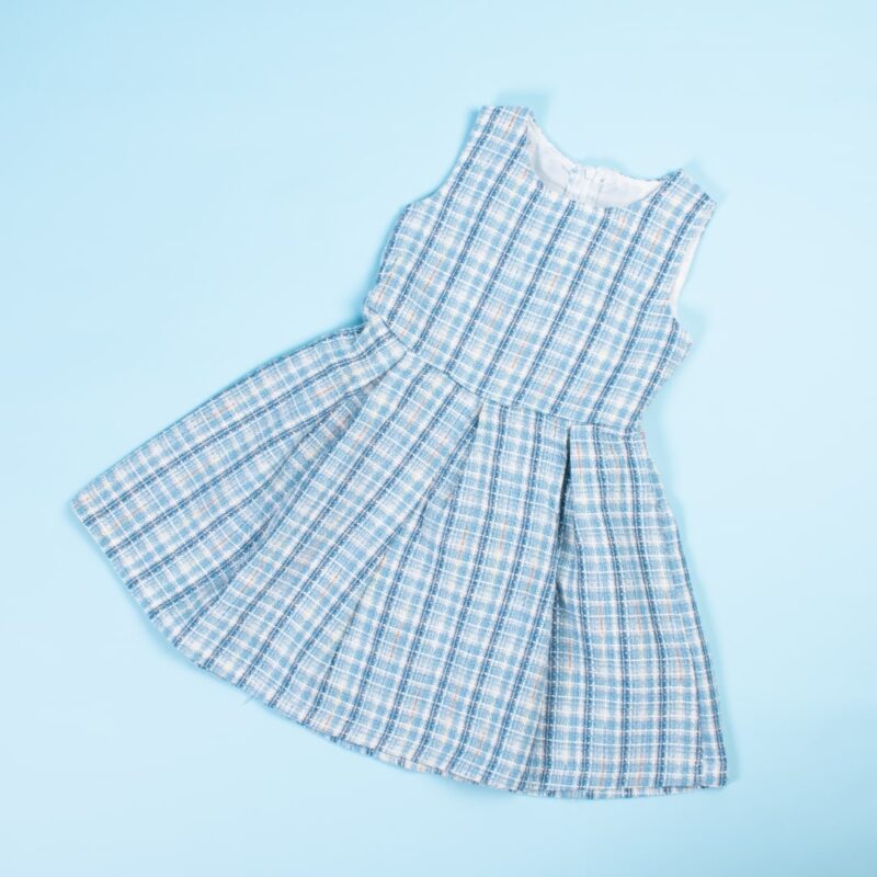 2-Piece Toddler/Kid Girl Plaid Cardigan and Sleeveless Plaid Frock Dress Set - Blue - Image 3