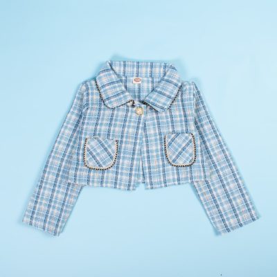 Alternative view of 2-Piece Toddler/Kid Girl Plaid Cardigan and Sleeveless Plaid Frock Dress Set - Blue