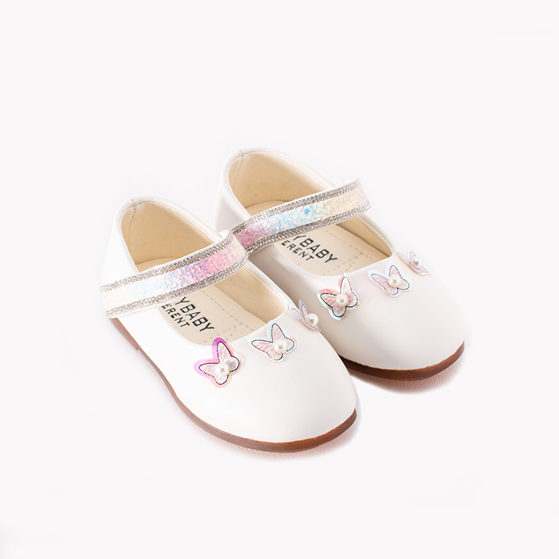 Kid Girl Butterfly Applique Mary Jane Flat Shoes - White