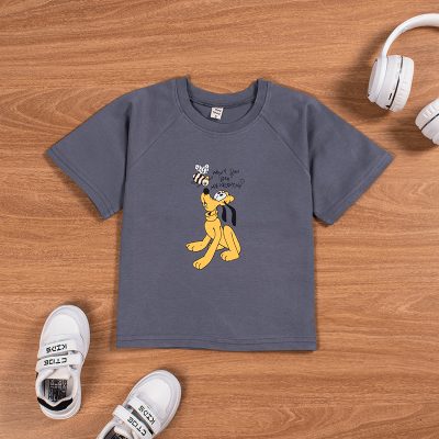 Toddler Boy/Girl Drop Shoulder Bee and Dog Print Short-Sleeve Tee - Grey
