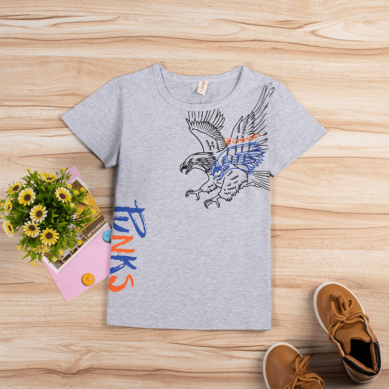 Kid Boy Eagle Print Short-Sleeve Casual Tee - Heather Grey