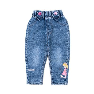 Baby Girl Cute Girl Print Elasticized Denim Jeans Pants - Blue