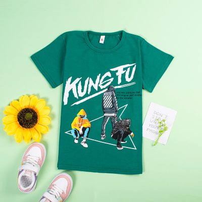 Kid Boy Stylish Kung Fu Print Short-Sleeve Casual Tee - Green