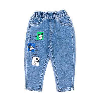 Baby Boy/Girl Mickey Mouse Print Elasticized Denim Jeans Pants - Blue