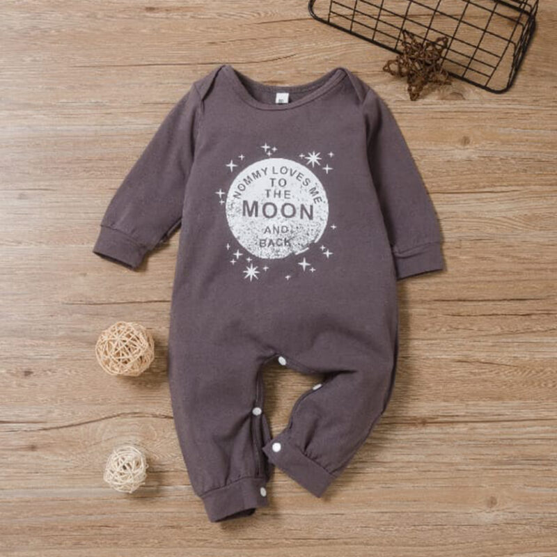 Baby Mommy Loves Me To The Moon And Back Print Long-Sleeve Jumpsuit - Carbon Grey