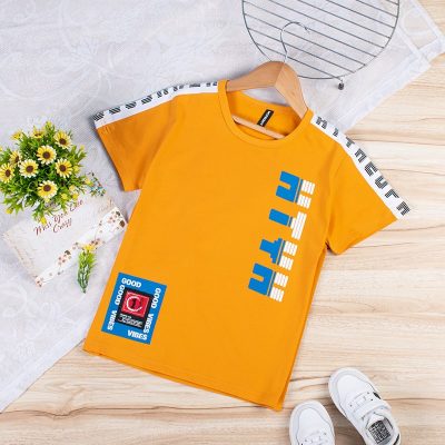 Kid Boy Letter Print Casual Short-Sleeve Tee - Orange